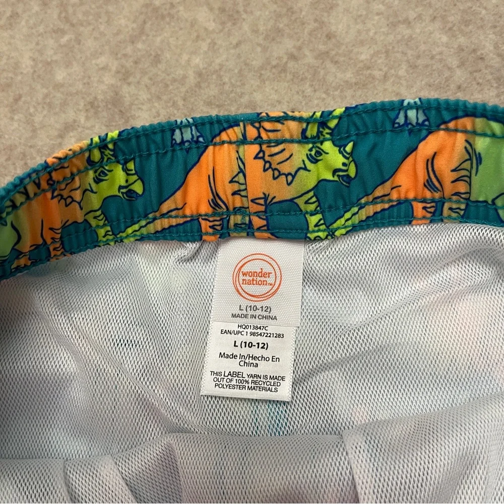 Wonder Nation Green Dinosaur UPF 50+ Swim Shorts Trunks Boys Size L(10-12) New